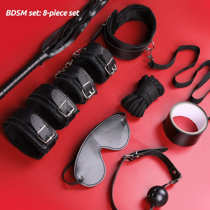 8pcs Porno Bondage Set bdsm cuffs sex game Restraint slave Fetish handcuffs Erotic bondage gear sex toys for couples Adult games